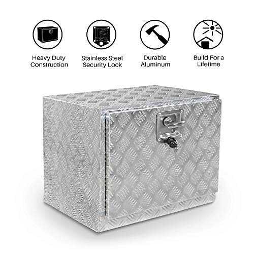 Arksen 24 Inch Heavy Duty Aluminum Bar Tread Tool Underbody Box, Waterproof Square Truck Storage Organizer Chest For Pick Up Truck Bed, Rv Trailer With T-Handle Lock And Keys - Silver #TOP1