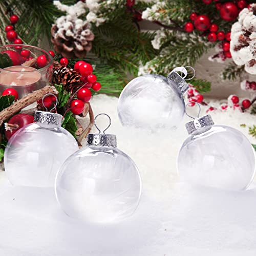 Ams 2.36''/24Ct Clear Christmas Ball Pendant Shatterproof Plastic Balls Ornaments Decorative Xmas Balls Baubles With Stuffed Feathers Decoration For Wedding, Thanksgiving, Party(60Mm, White) #TOP4
