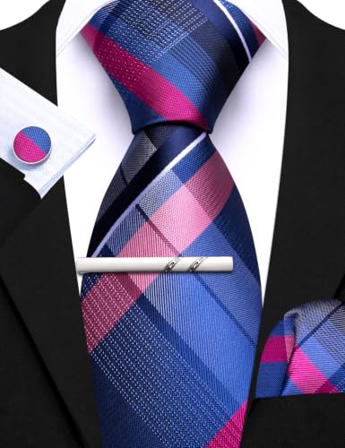 Image of Barry.Wang 6 PCS Men Ties Set Silk Business Fashion Woven Necktie Handkerchief Cufflinks Paisley Stripe Wedding Party