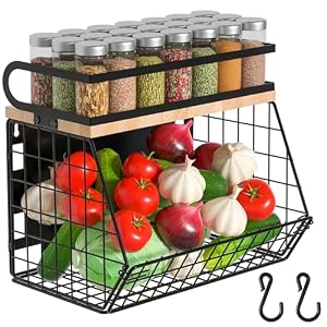 home Magnetic Shelf for Fridge with Wood Lid, Large Container Magnetic Spice Rack for Refrigerator,Fruit Potato and Onion Storage Bins, Pantry Organizers & Storage, Kitchen Counter, Cabinet