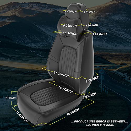 Feelon 2 Pieces Zc Front Car Seat Covers, Waterproof Nappa Leather Front Car Seat Protectors With Headrests, Universal Auto Interior Fit For Sedans Suv Pick-Up Truck, Black #TOP2