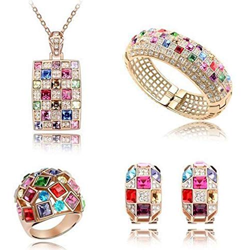 Austrian Swarovski Crystal 14K Rose Gold Jewelry Set, 4 Piece