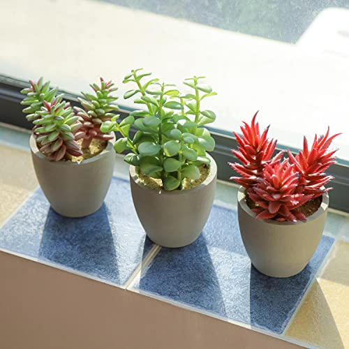 Mingfuxin Artificial Plants, 3 Pack Realistic Faux Succulents in Pots with Flowers for Indoor Office Desk Decor Home Bedroom - Thumbnail 3
