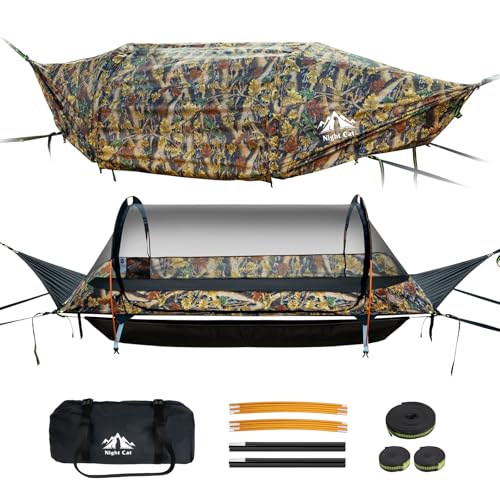 Night Cat Hängemattenzelt mit Flachem Boden für 1 Person mit Moskitonetz Wasserdichter Abdeckung und Zusätzlichem Stauraum Wandern Camping im Garten Hinterhof Wild