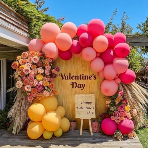 Image of Yellow Pink Balloon Garland Double Stuffed Light Baby Pink Peach Balloons Different Sizes Pastel Coral Balloon Arch Kit for Birthday Baby Shower Wedding Love Wildflower Spring Party Decorations