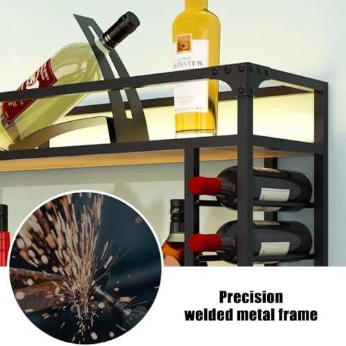 Étagère à vin murale dorée avec porte-verre suspendu LED - 5