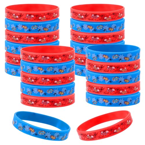 24 pulseras de silicona de araña, 2 estilos de recuerdos de fiesta, pulseras impresas con telaraña, suministros de decoración de cumpleaños con temática de héroe