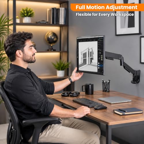 Image of Dyazo Single Monitor Wall Mount for 13-32 Inch Screens | Full Motion Adjustable Monitor Arm | Height Adjustable, Tilt, Swivel & 360 Rotation | VESA 75x75 & 100x100mm | Up to 9kg (Black)