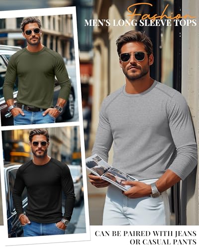 Ficerd 3 Pack Men's Big and Tall Shirts, Long Sleeve Basic T Shirts Athletic Loose Fit Tops Crew Neck Stretch Pullover Tee2