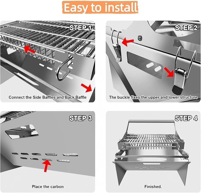Parrilla giratoria portátil de acero inoxidable para barbacoa al aire libre y camping, fácil de asar y divertida experiencia de cocina