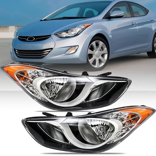 OLDANI Headlights Assembly for 2011-2013 Hyundai Elantra US Built (NOT for GT&Hybrid) Halogen Headlamp with Bulbs Chrome Housing Amber Reflector 1 Pair 92101-3Y000 92102-3Y000