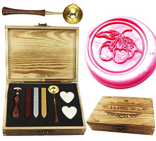 Kit de sceau de cire en bois de cerisier Cteb avec cuillère de fonte pour enveloppes élégantes