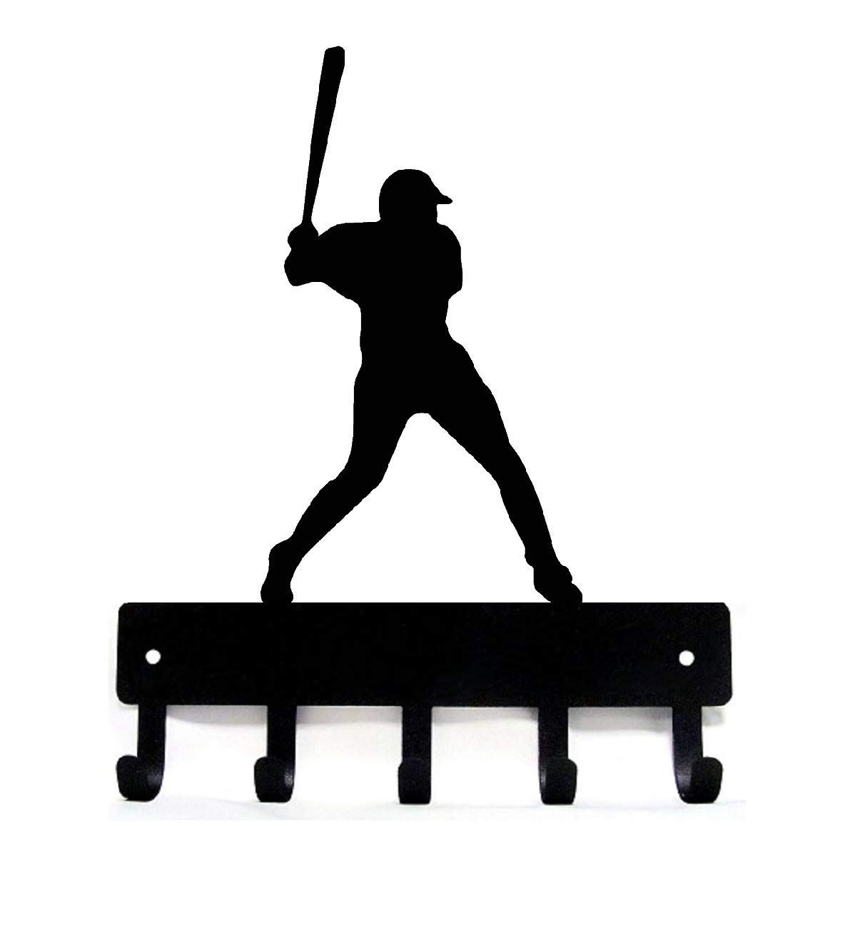 The Metal Peddler Baseball Batter Sport - Wall Key Holder - Small 6 Inch Wide - Made in USA; 5 Storage Hooks