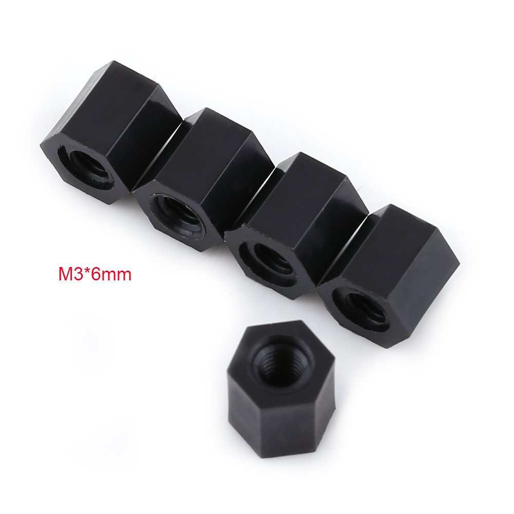 xinrub 100 Pcs Black Hex Spacer Nylon M3 Female Hex Threaded Spacer Bolts Nuts Assortment Set with Plastic Box (M3 * 6)