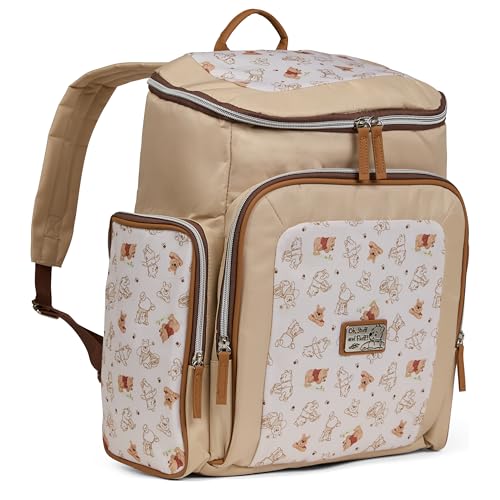 Disney Diaper Bag Backpack with Changing Pad Winnie the Pooh – 16” Nylon Baby Bag for Parents, Insulated Bottle Holders, Multiple Storage Pockets