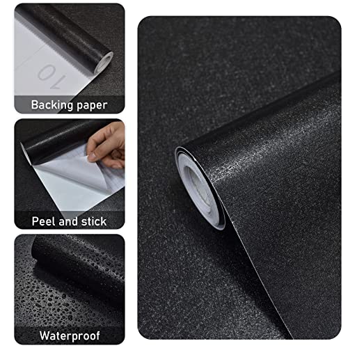Black Contact Paper Peel And Stick Wallpaper For Bedroom Contact Paper For Cabinets Removable Wallpaper Self Adhesive Solid Black Wallpaper For Bathroom Waterproof Wall Covering Shelf Liner17.3 X78.7 #TOP4