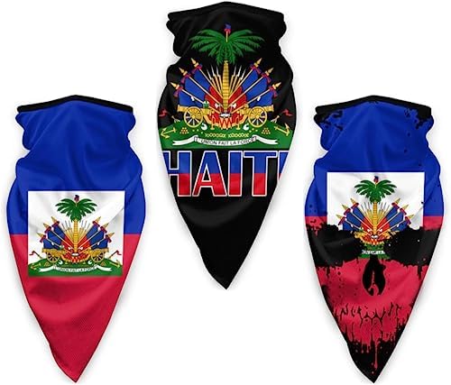 Ningboo 3pcs Haitian Haiti Flag Outdoor Half Face Scarf Bandana Breathable Neck Gaiter Balaclava