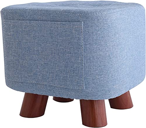 Repose-Pieds Portable Carré avec Poche de Rangement Intégrée en Lin