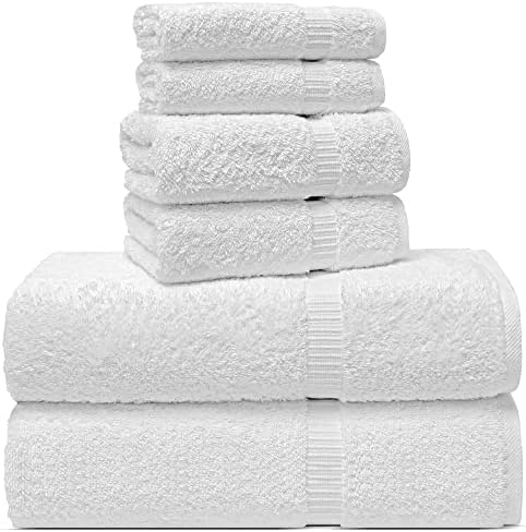 Chakir Turkish Linens 100% Cotton Premium Turkish Towels for Bathroom | 2 Bath Towels - 2 Hand Towels, 2 Washcloths (6-Piece Towel Set, White)