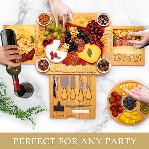 Image of Zulay Charcuterie Board Set Extra Large - Great White Elephant Gift, Housewarming Gift for New Home, Bamboo Cheese Board - Charcuterie with Accessories, Wine and Cheese