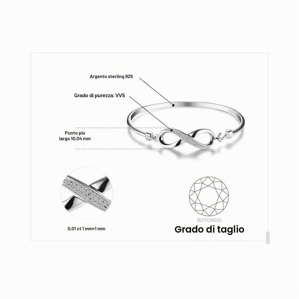 JewelryPalace Bracciale Donna Infinito Argento 925 con Cubica Zirconia, Amore Eterno Braccialetto Donna con Pietra a Taglio Rotondo, Bracciali Rigidi in Argento Anniversario Set Gioielli Donna
