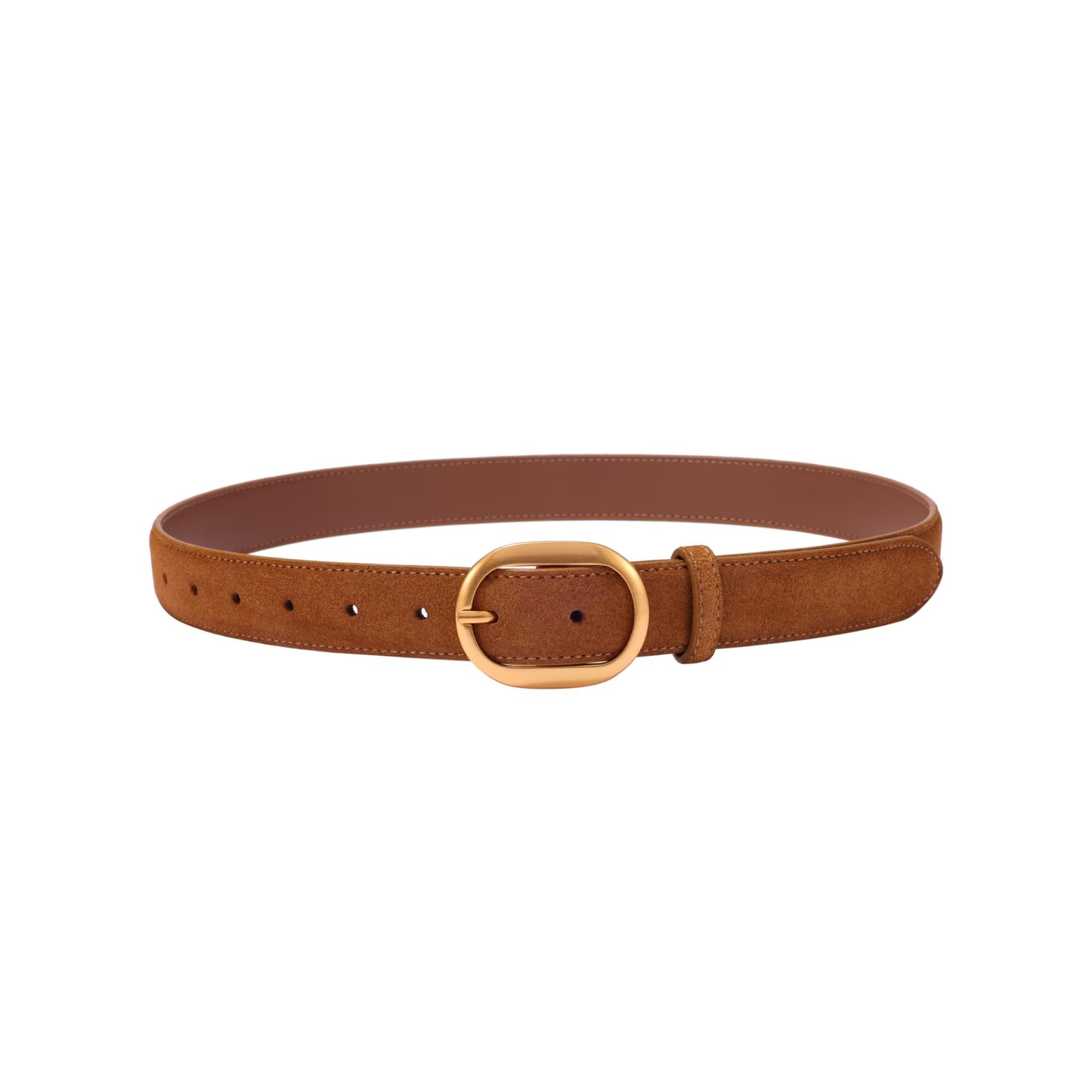 Womens Leather Suede Belt Brown Waist Belt for Casual Dress Jeans Ladies Genuine Leather Gold Buckle Belt