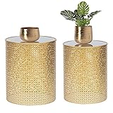 Joveco Gold Nesting Round Side End Tables Set of 2- Coffee Tea Table Mid Century Night Stands for Living Room Bedroom Outdoor (Traditional Style)