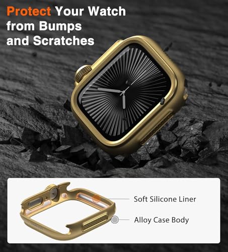 Image of ULTIMAL Metal Case Compatible with Apple Watch Series 11 /10 46mm with Back Cover, Military Grade Shockproof Protective Case, Rugged Cover for iWatch 46mm (Gold)