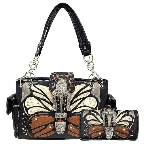 Zelris Buckle Abstract Butterfly Artwork Women Conceal Carry Handbag Wallet Set