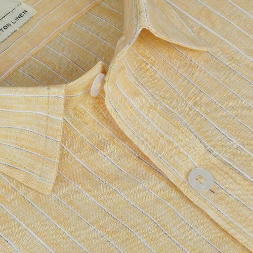 Image of GHPC Cotton Linen Striped Half Sleeves Regular Fit Formal Shirt for Men