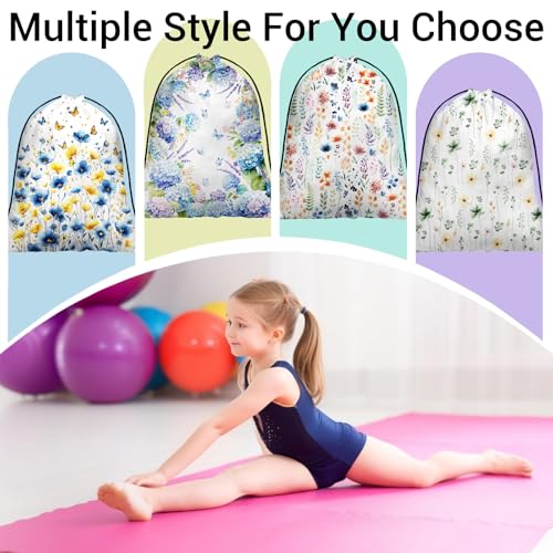 Image of Hydrangea Butterfly Gymnastics Grip Bag Small Flowers Print Drawstring Storage Pouch Bag