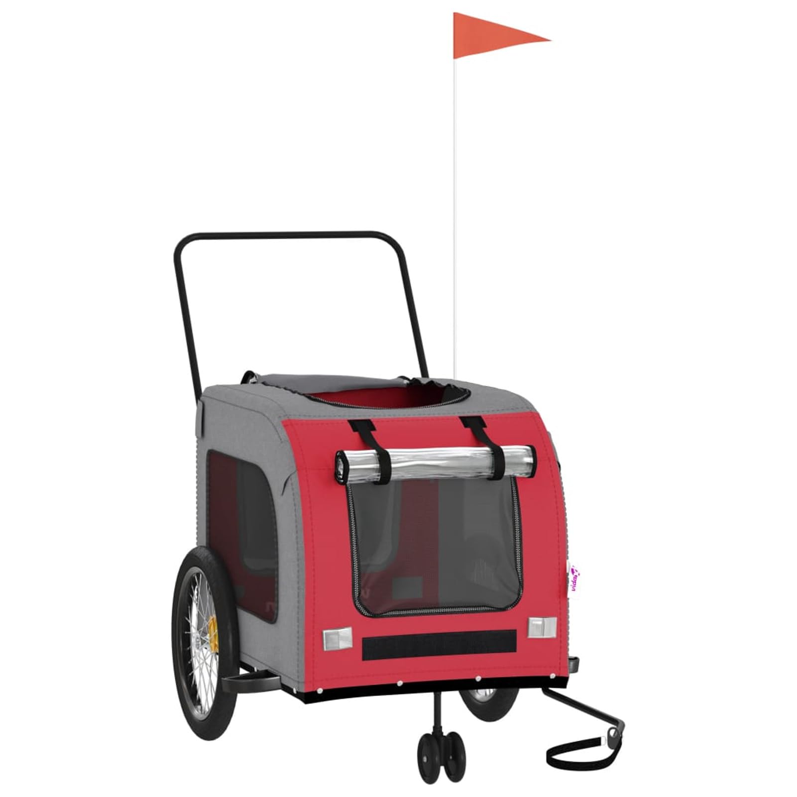 Remolque de bicicleta para mascotas, tela Oxford roja y gris y hierro, remolque de bicicleta para , carrito de mascotas con bandera de seguridad para bicicleta, carro de bicicleta para