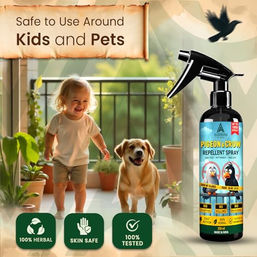 Image of Herbal Pigeon & Crow Repellent Spray | Better Than Anti Pigeon Spikes | Pigeon repellent spray,Herbal bird repellent | No killing | Fast Action Bird Control for Balcony, Window, Terrace & Garden(200 ml)