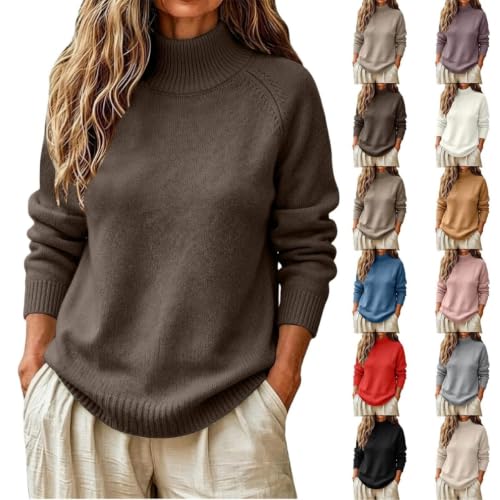 Iufabrpcs Turtle Neck Sweater for Women Lightweight Warm Cozy Knit Tops Brown L - image 1
