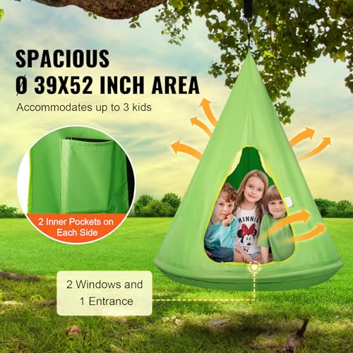 Vevor KIDS NEST SWING CHAIR 250LBS GREEN Kids Nest Swing Chair, Hanging Hammock Chair With Adjustable Rope - 2 Windows & 1 Entrance & 2 Pockets thumb #3