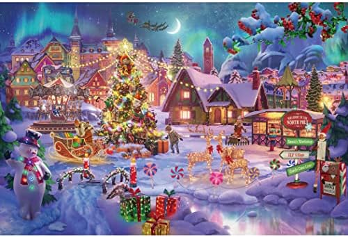 Lavievert Wooden Jigsaw Puzzle 1000 Piece Puzzle for Adults and Kids – Christmas Tree, Snowman, Milu Deer & Presents on Snowy Christmas Eve