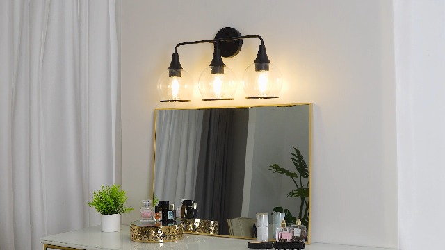 Image of 4-Light Bathroom Light Fixtures, Black Gold Modern Vanity Lights with Clear Glass Shade, Bathroom Wall Lamp for Mirror Living Room Hallway Cabinet Porch, ETL Listed