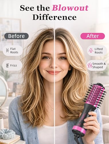 Image of Travel Hair Dryer Brush, 2 inch Oval Blow Dryer Brush, Dual Voltage, Black /Pink | Ceramic-Coated Barrel, Root-Lifting Volume and Smoother Blowouts for Short to Medium Hair