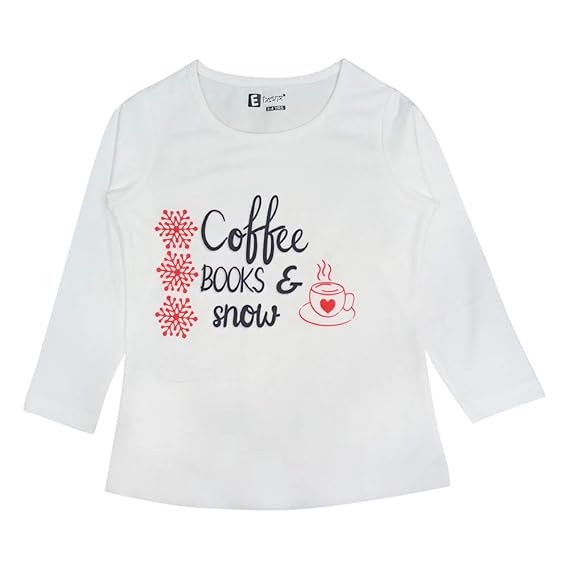Hopscotch Girls Cotton Text Printed Full Sleeves T-Shirt in White Color