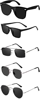 Sheomy Unisex Combo offer pack of 5 shades glasses Black Candy MC stan Rectangle Retro Vintage Narrow Sunglasses Women::Me...