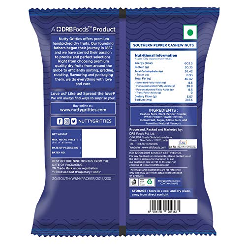 Image of Nutty Gritties Salted Cashews Nuts, Roasted Pepper ((Pack of 6 - Each 48g))
