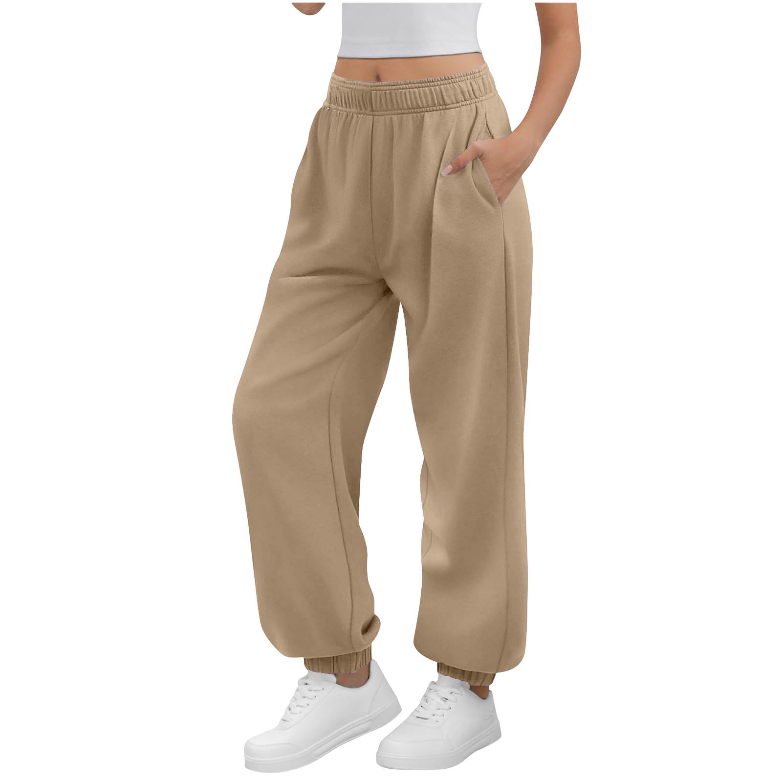 Yourumao Jogging Bottoms for Women Sweatpants Baggy Joggers Lounge Pants Tracksuit Bottoms Elasticated Waist Trousers Khaki S