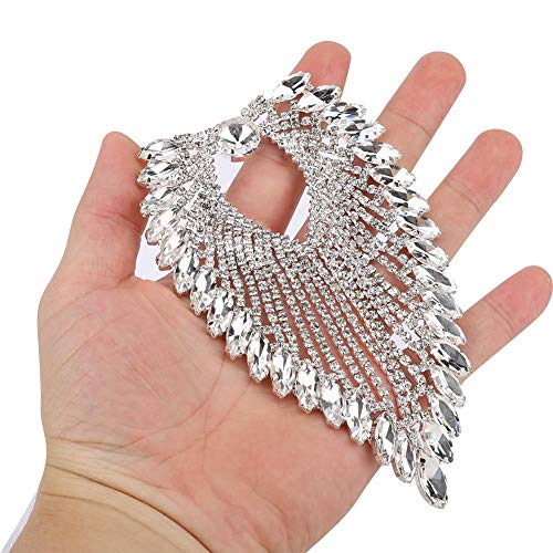 Rhinestone Chain, Shoulder Epaulets Tassel Chain Horse Eye Rhinestones for DIY Crafts Clothes Bag Decoration(White)