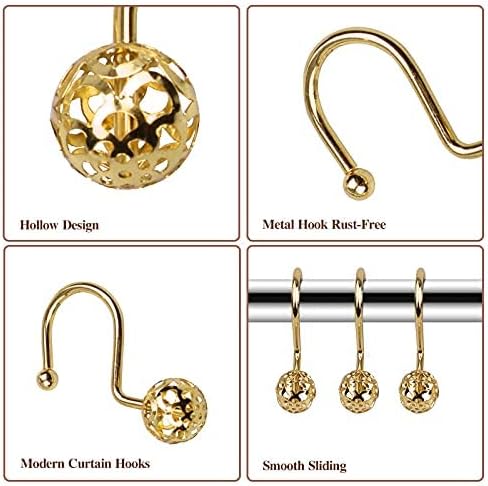 Miniatura 2 de Gracelife 12 ganchos de bola hueca para cortina de ducha, de acero inoxidable a prueba de óxido, ganchos para cortina de ducha para barra de baño