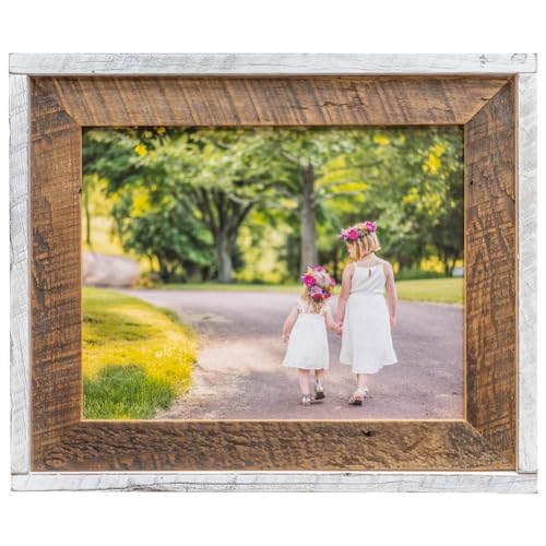 Image of Rustic Red Door Co. Reclaimed Barnwood Picture Frame with Wood Mat - Family Photo Frame with Wooden Matting - Wall Mounted Natural Wood Frame - Repurposed Wood Frame (White Frame, Barnwood Mat)