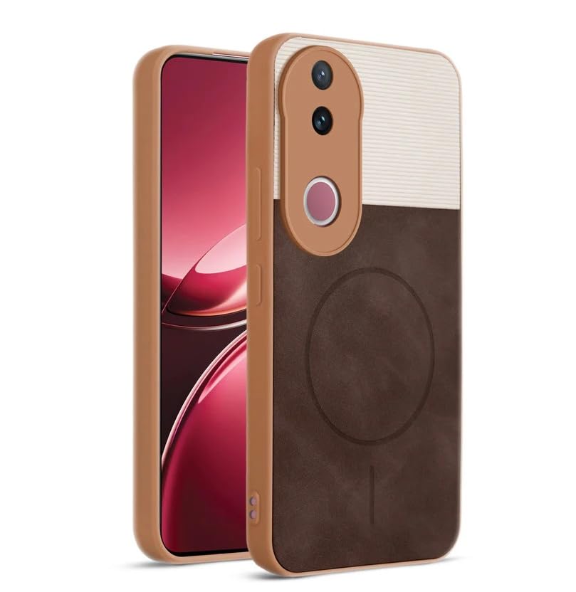 Image of Bintage CASE Dual-Leather Mac Safe Design Phone Case| Soft Touch Finish | Full Camera Protectection Back Cover Compatible for IQOO I2410 / Z10R /Vivo V50 5G - White & Choco Brown