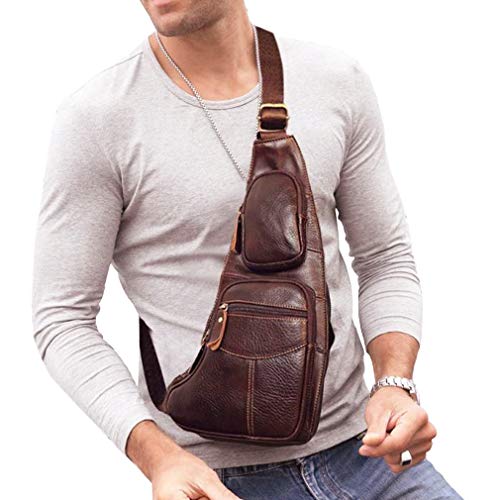 Kpywzer BL000 Vintage Leather Sling Bag Bags For Men Women Backpack Shoulder Messenger Crossbody Outdoor Travel Hiking Camping Tactical Chest Pack Daypack Brown thumb #1