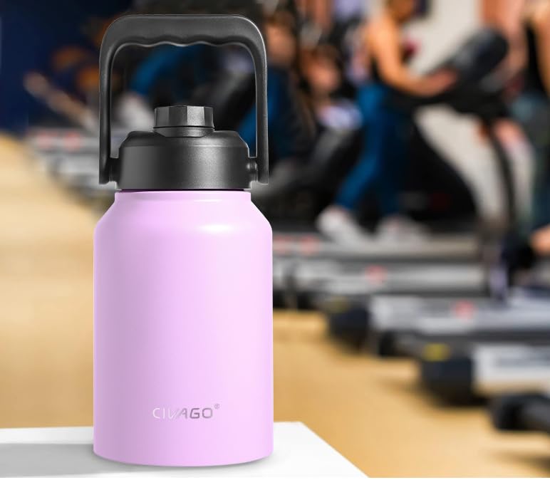 CIVAGO-Gallon-Insulated-Water-Bottle-Jug-with-Straw-128-oz-Large-Stainless-Steel-Sports-Metal-Water-Canteen-with-Handle-Big-Thermal-Water-Cup-Mug-with-2-Lids-for-Camping-Fishing-Sage