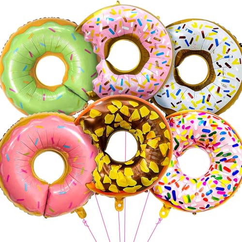 Donut Foil Balloons 32 Inch 6 Pack Sweet Theme Party Decorations Birthday Dessert Celebration Baby Shower Event Supplies