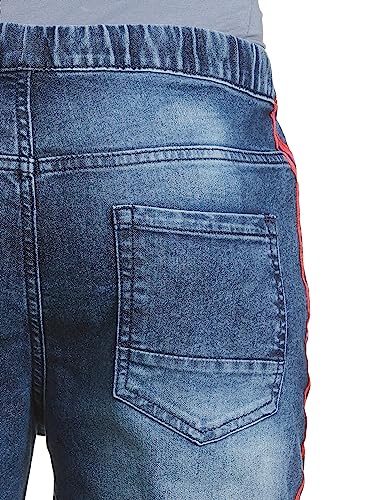 Image of The Indian Garage Co Men Slim Fit Solid Mid-Rise Stretchable Denim Joggers